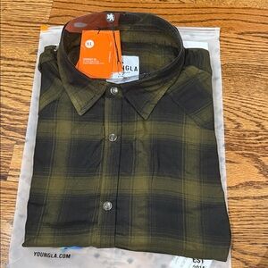 YoungLA Men's Olive Plaid Button Down Shirt